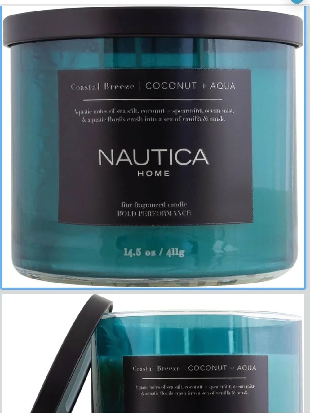 Nautica Coastal Breeze Coconut & Aqua  14.5 oz 3-wick soy wax blend candle new